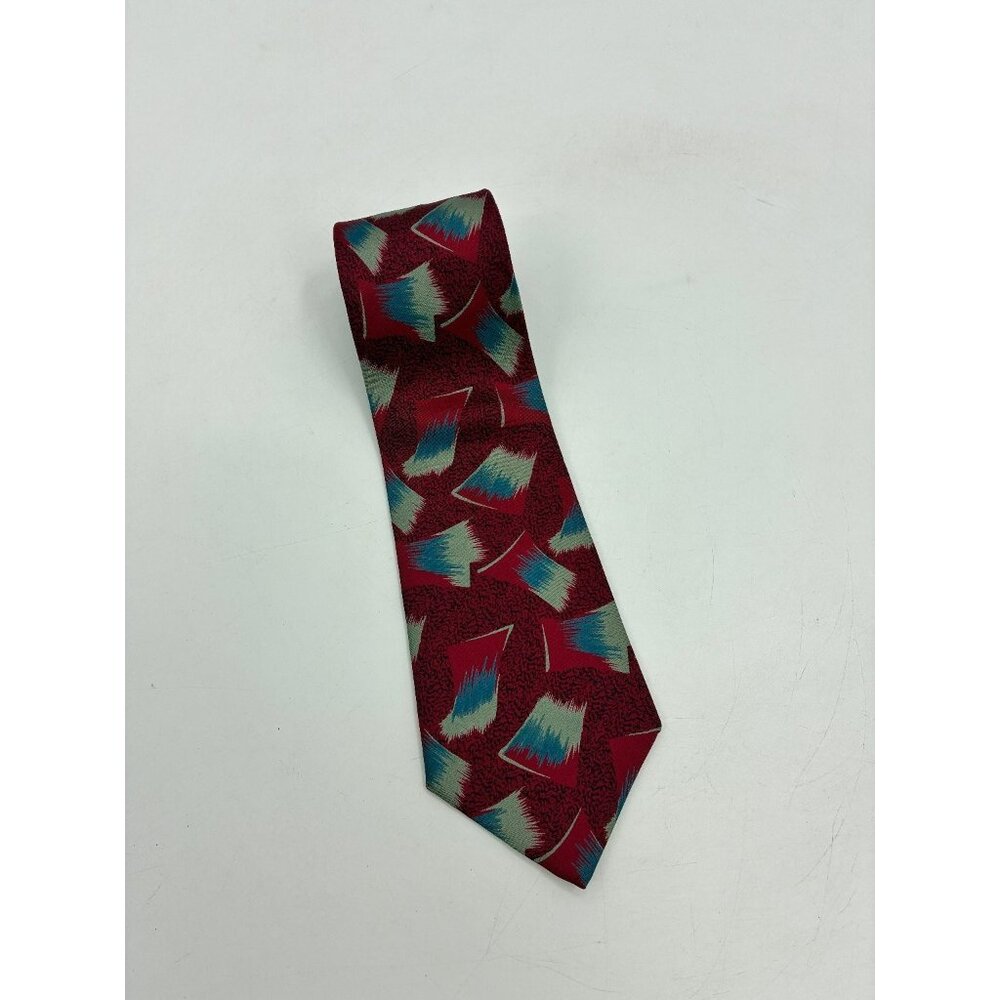 Envoy Mens Silk Tie Red Teal Abstract Geometric Pattern Classic Dress Necktie